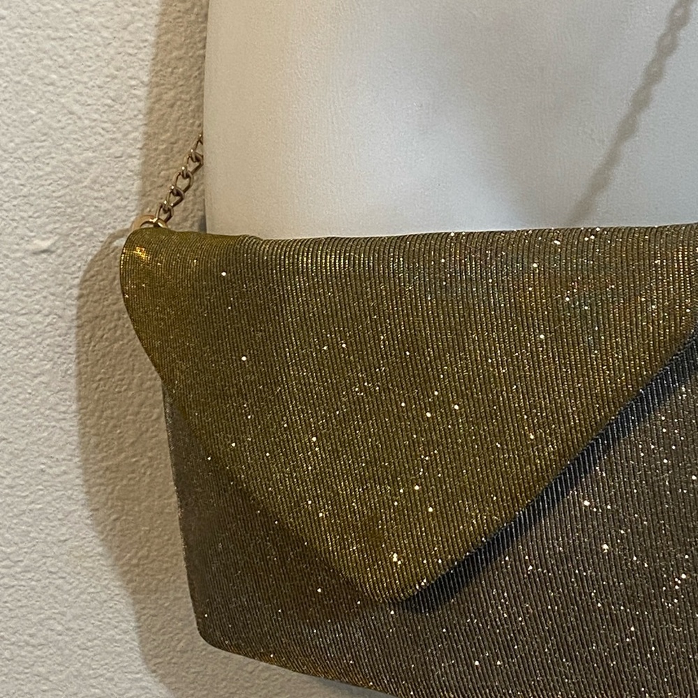 Silver & Gold Metallic evening bag ribbed fabric with gold chain shoulder strap